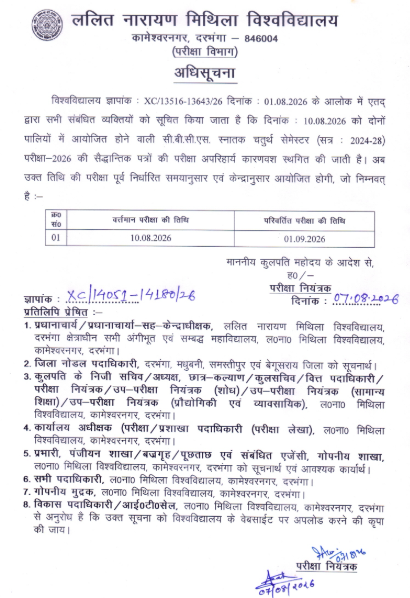 LNMU UG 4th Semester Admit Card 2026 notice